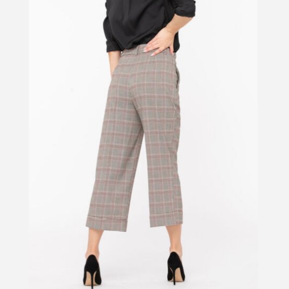 Plaid Crop Cuffed Wide Leg Dress Pant - Size 16 - Picture 3 of 13